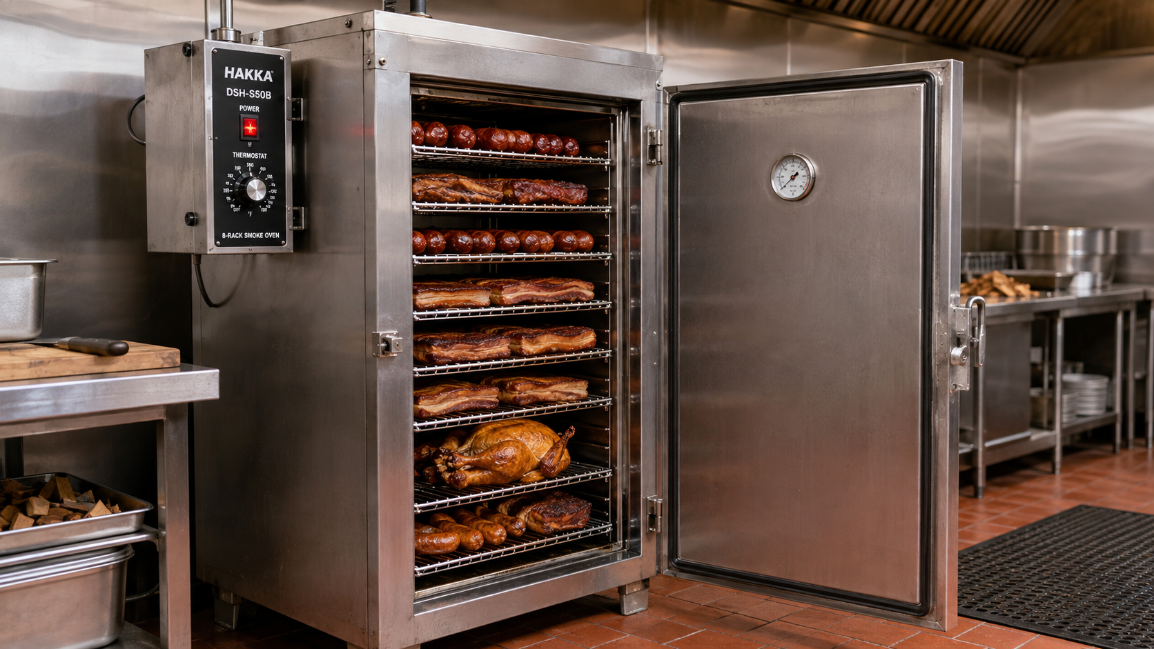 Hakka DSH-S50B commercial 8-rack heavy stainless digital smoker cabinet